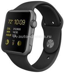 Умные часы для iPhone Apple Watch Sport, корпус 42 мм, цвет чёрный спортивный ремешок